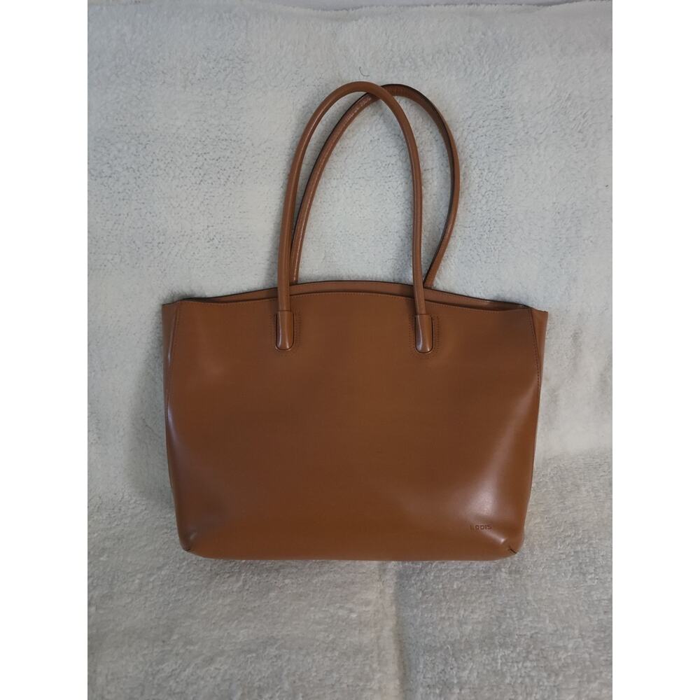 Lodis Audrey Milano Camel Tan Leather Tote Bag Shoulder Laptop Travel Purse RFID